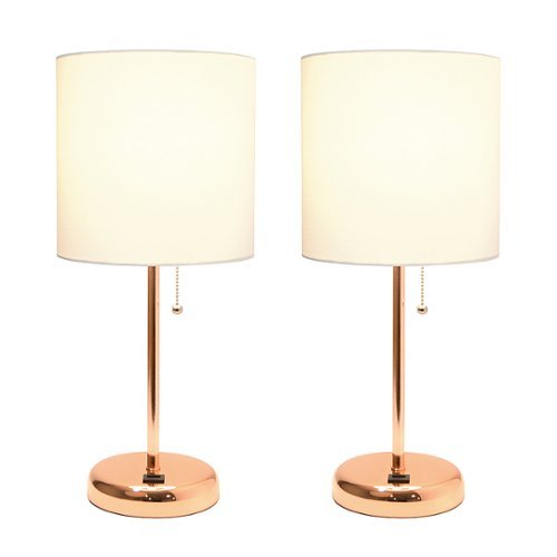 Limelights - Stick Lamp with USB charging port and Fabric Shade 2 Pack Set - White/Rose Gold