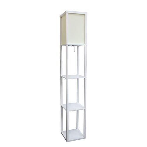 Simple Designs - Floor Lamp Etagere Organizer Storage Shelf with Linen Shade - White