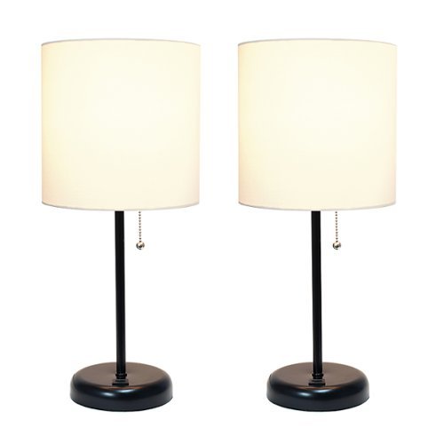 Limelights - Stick Lamp with USB charging port and Fabric Shade 2 Pack Set - Black/White