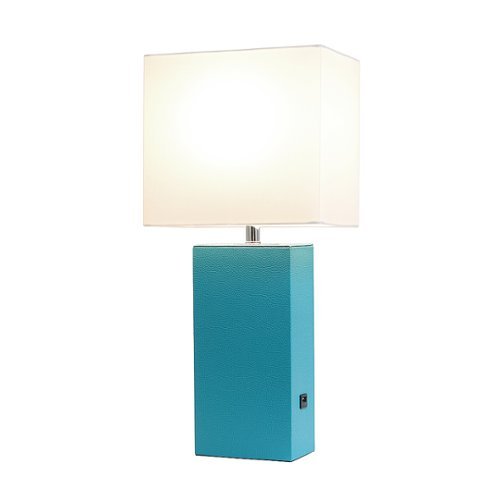 Elegant Designs - Modern Leather Table Lamp with USB and White Fabric Shade - Teal