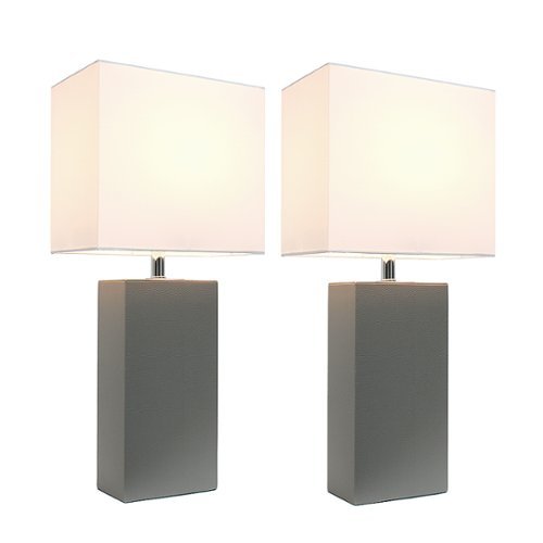 Elegant Designs - 2 Pack Modern Leather Table Lamps with White Fabric Shades - Gray