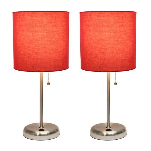 Limelights - Stick Lamp with USB charging port and Fabric Shade 2 Pack Set - Red