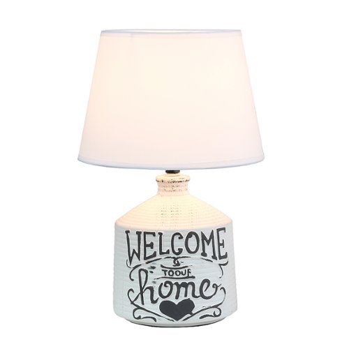 Simple Designs - Welcome Home Rustic Ceramic Farmhouse Foyer Entryway Accent Table Lamp with Fabric Shade