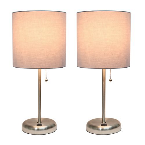 Limelights - Stick Lamp with USB charging port and Fabric Shade 2 Pack Set - Gray