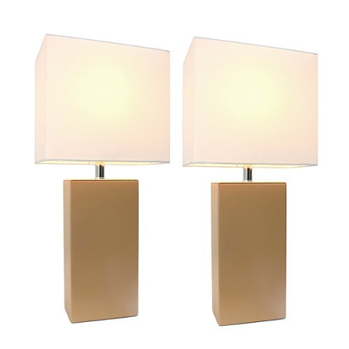 Elegant Designs - 2 Pack Modern Leather Table Lamps with White Fabric Shades - Beige