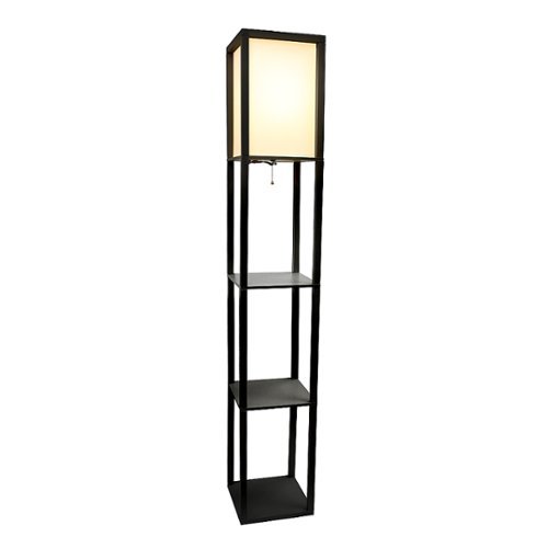 Simple Designs - Floor Lamp Etagere Organizer Storage Shelf with Linen Shade - Black/White
