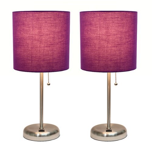Limelights - Stick Lamp with USB charging port and Fabric Shade 2 Pack Set - Purple