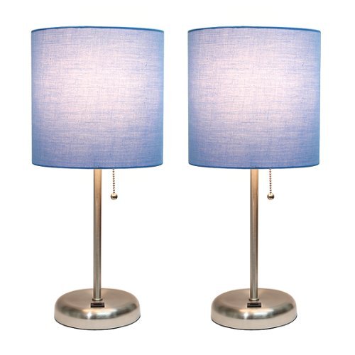 Limelights - Stick Lamp with USB charging port and Fabric Shade 2 Pack Set - Blue