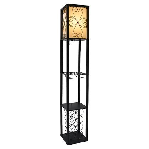 Simple Designs - Floor Lamp Etagere Organizer Storage Shelf and Wine Rack with Linen Shade