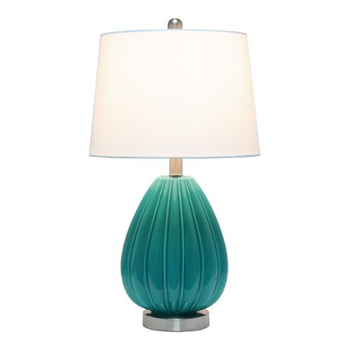 Lalia Home - Pleated Table Lamp with Fabric Shade - White/Teal-Front_Standard 