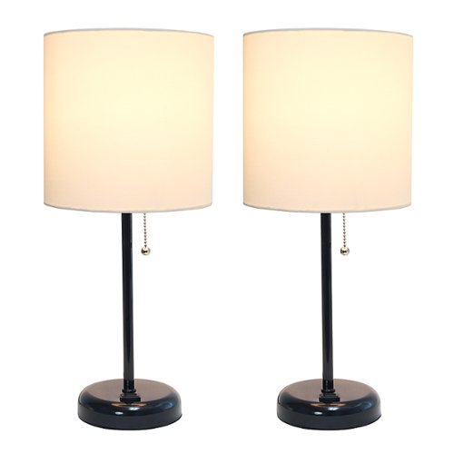 

Limelights - Black Stick Lamp with Charging Outlet and Fabric Shade 2 Pack Set - White
