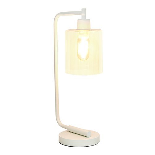 Simple Designs - Bronson Antique Style Industrial Iron Lantern Desk Lamp with Glass Shade - White