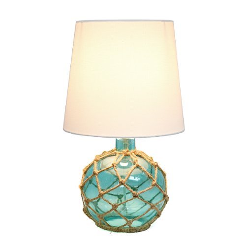 

Elegant Designs - Buoy Rope Nautical Netted Coastal Ocean Sea Glass Table Lamp with White Fabric Shade - Aqua