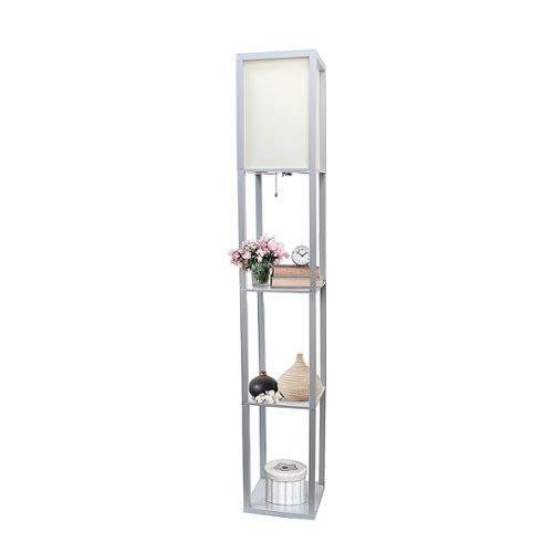 

Simple Designs - Floor Lamp Etagere Organizer Storage Shelf with Linen Shade - Silver/White