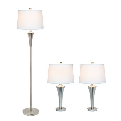 Elegant Designs - Tapered 3 Pack Lamp Set (2 Table Lamps, 1 Floor Lamp) with White Shades - Brushed Nickel