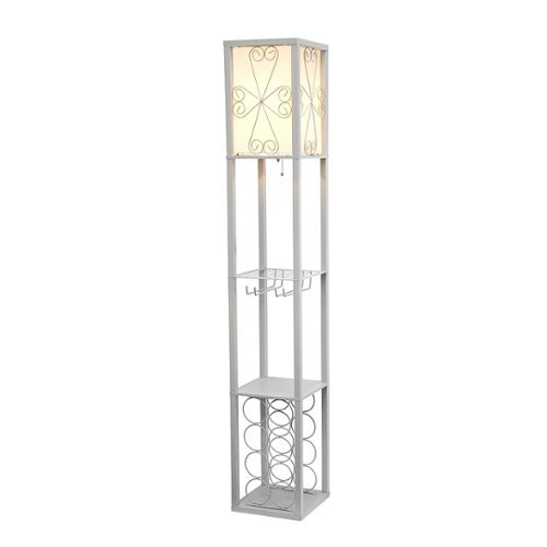 Simple Designs - Floor Lamp Etagere Organizer Storage Shelf and Wine Rack with Linen Shade