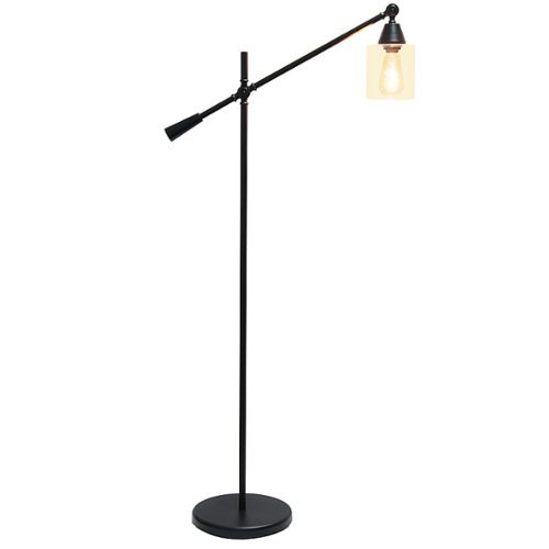 Lalia Home Swing Arm Floor Lamp with Clear Glass Cylindrical Shade, Black Matte
