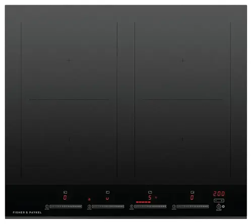 Front. Fisher & Paykel - 24 Inch 4 Zone Induction Cooktop with SmartZone - Black.
