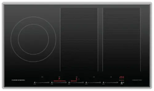 Front. Fisher & Paykel - 36 Inch 5 Zone Induction Cooktop with SmartZone - Black.