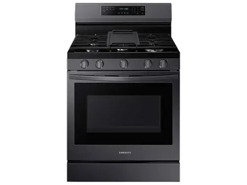 Front. Samsung - 6.0 Cu. Ft. Freestanding Gas Convection Range with WiFi and No-Preheat Air Fry - Fingerprint Resistant Black Stainless Steel.