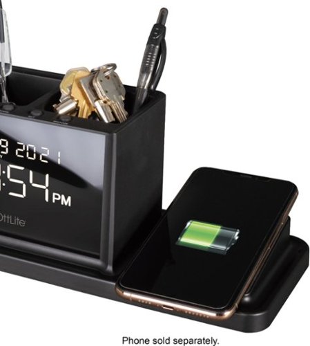 OttLite AO3G5T LCD Digital Alarm Clock with Organizer and Qi Wireless Charging - Black WORLDWIDE DELIVERY