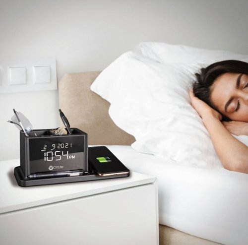 OttLite AO3G5T LCD Digital Alarm Clock with Organizer and Qi Wireless Charging - Black SHOP ONLINE