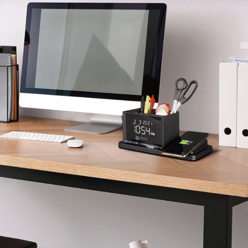 OttLite AO3G5T LCD Digital Alarm Clock with Organizer and Qi Wireless Charging - Black BUY ONLINE