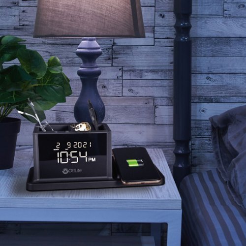 OttLite AO3G5T LCD Digital Alarm Clock with Organizer and Qi Wireless Charging - Black BUY IN EUROPE