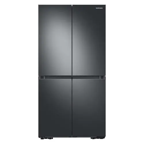 Front. Samsung - 29 cu. ft. 4-Door Flex French Door Smart Refrigerator with Dual Ice Maker - Fingerprint Resistant Black Stainless Steel.