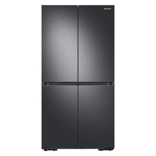 Front. Samsung - 23 cu. ft. 4-Door Flex French Door Counter Depth Smart Refrigerator with Beverage Center - Fingerprint Resistant Black Stainless Steel.