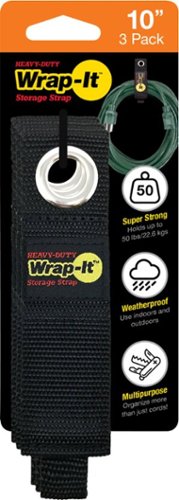 Wrap-It Storage - Heavy-Duty Straps, 10-inch (3-Pack)- Extension Cord Organizer, Cord Wrap Keeper, Cable Straps for Cords - Black