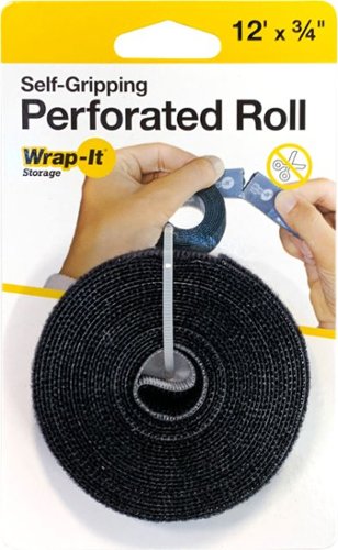 Wrap-It Storage - 12-ft. Self-Gripping Hook and Loop Perforated Roll for Cord Management and Organization - Black