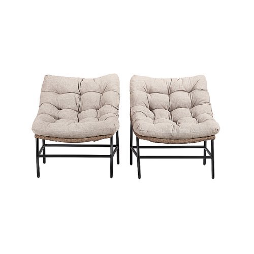 Walker Edison - Papasan Wicker Patio Chairs with Cushion - Natural