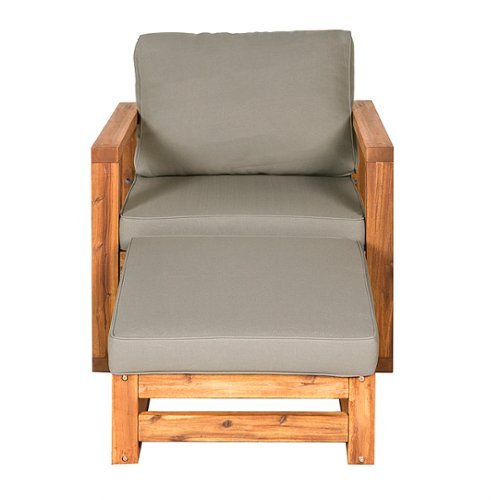 

Walker Edison - Deep Seated Acacia Wood Patio Chair with Ottoman - Brown