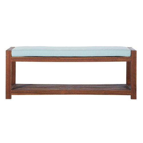 Walker Edison - Patio Outdoor Wood Garden Bench with Cushion - Blue