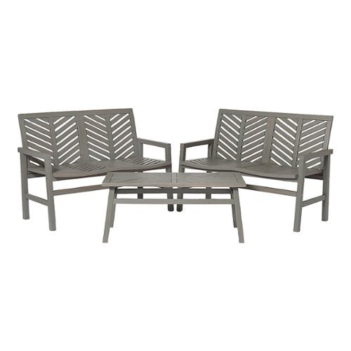 Walker Edison - 3-Piece Windsor Acacia Wood Patio Loveseat Chat Set - Grey Wash