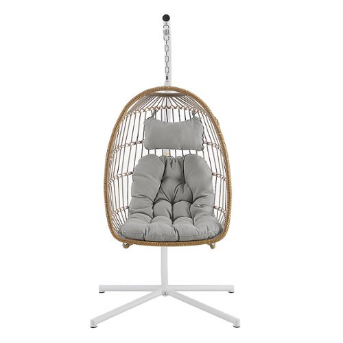 

Walker Edison - Swinging Wicker Patio Egg Chair with Cushion - Brown/Gray