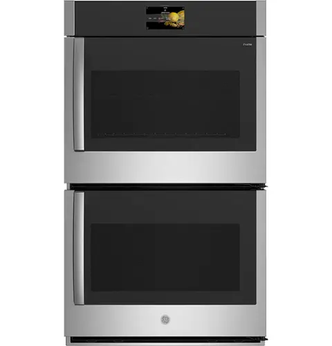 Front. GE Profile - 30" Built-In Double Electric Convection Wall Oven with Right-Hand Side-Swing Door - Stainless Steel.
