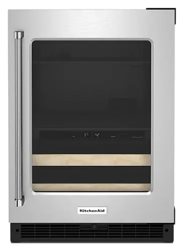 Front. KitchenAid - 14-Bottle Dual Zone Beverage Cooler with Glass Door and Metal-Front Racks - Stainless steel.