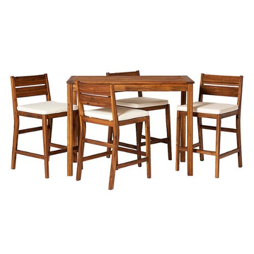 Walker Edison - 5-Piece Acacia Wood Counter Height Dining Set - Brown