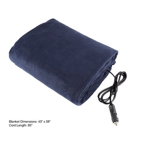 Fleming Supply - Heated Car Blanket- 12V Electric Fleece Travel Throw for Cars, Trucks, RVs & Emergency Kits (Navy) - Navy Blue
