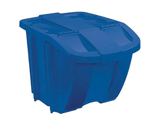 Suncast - Durable Stackable Resin Home Recycle Storage Bin w/ Lid - Blue