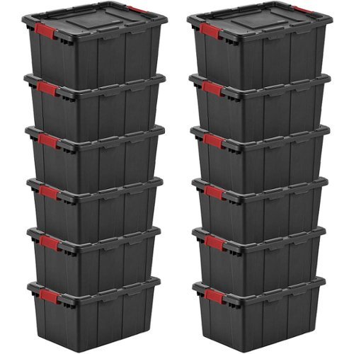 Sterilite - Durable Rugged Industrial Tote w Latches (12 Pack) - Black