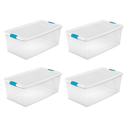 Sterilite - Clear Plastic Latching Lid Storage Tote Container, 4 Pack
