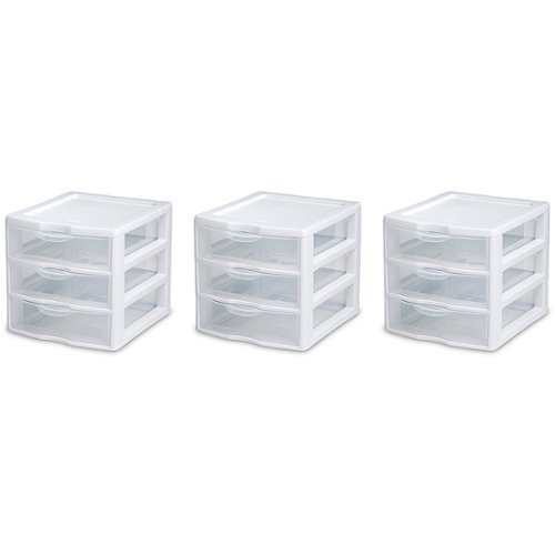 Sterilite - Clear Plastic Stackable Small 3-Drawer Storage System (3 Pack)