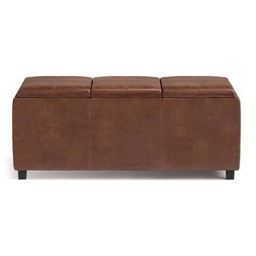 Simpli Home - Avalon 42 inch Wide Contemporary Rectangle Storage Ottoman - Distressed Saddle Brown