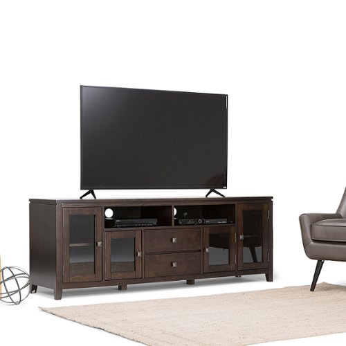 

Simpli Home - Cosmopolitan Solid Wood 72 inch Wide Contemporary TV Media Stand For TVs up to 80 inches - Mahogany Brown