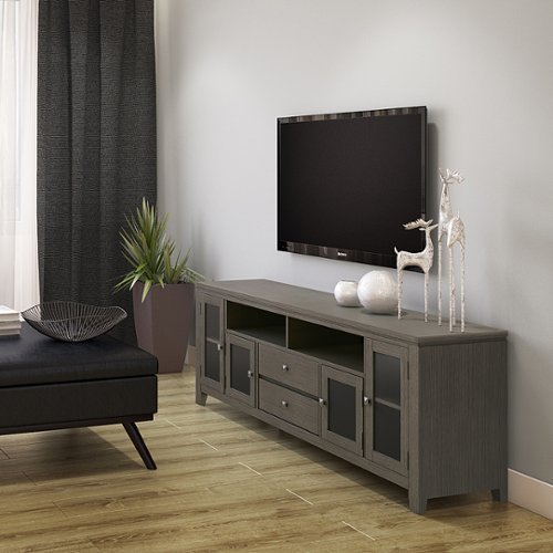 Simpli Home - Cosmopolitan SOLID WOOD 72 inch Wide Contemporary TV Media Stand in Farmhouse Grey For TVs up to 80 inches - Farmhouse Grey