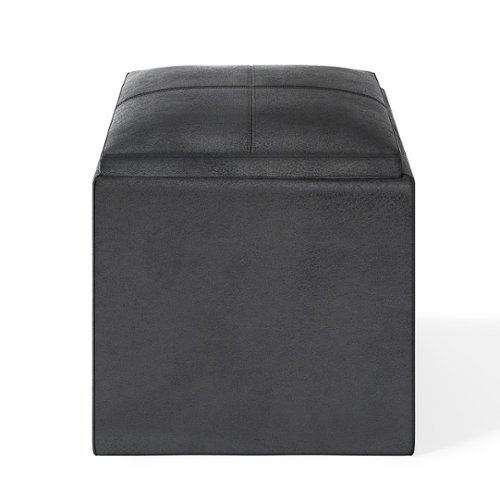 Simpli Home - Rockwood 17 inch Wide Contemporary Square Cube Storage Ottoman with Tray - Distressed Black