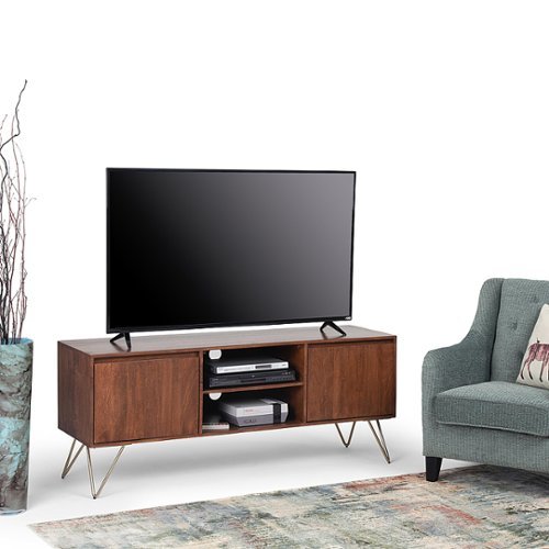 Simpli Home - Hunter SOLID MANGO WOOD 60 inch Wide Industrial TV Media Stand in Umber Brown Stain For TVs up to 65 inches - Umber Brown Stain